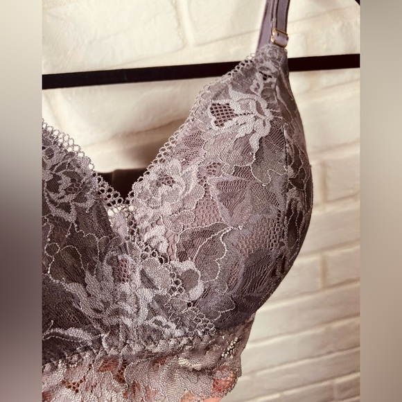 NWT Soma Signature Lace Longline Wireless Lined Bralette L Excalibur Grey #0466 - Picture 5 of 15